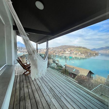 Wohnung Mit Grossartiger Seesicht Und Balkon Spiez Exterior foto