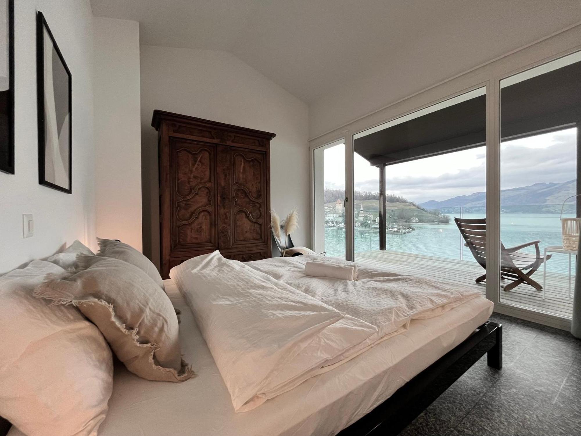 Wohnung Mit Grossartiger Seesicht Und Balkon Spiez Exterior foto
