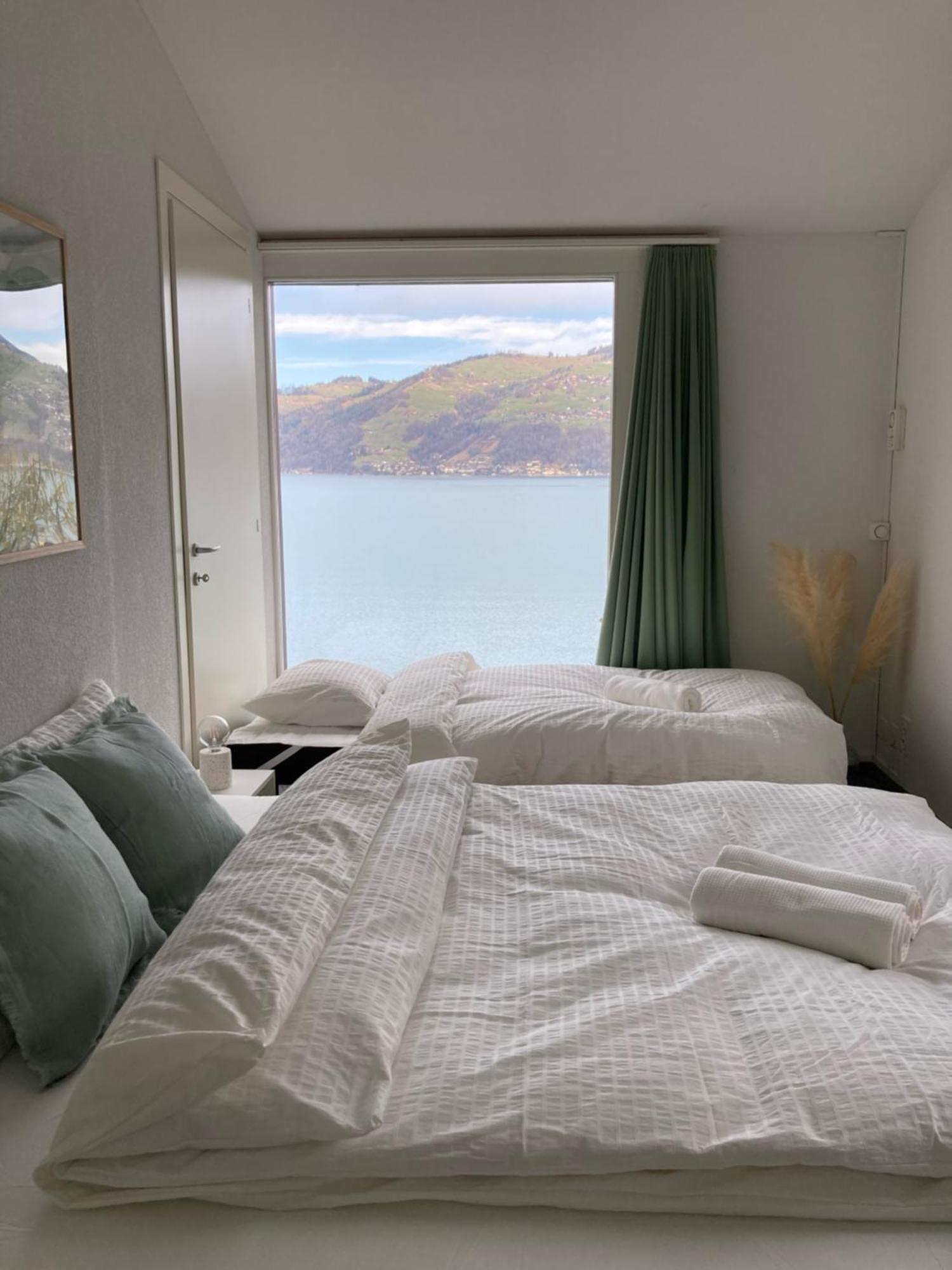 Wohnung Mit Grossartiger Seesicht Und Balkon Spiez Exterior foto
