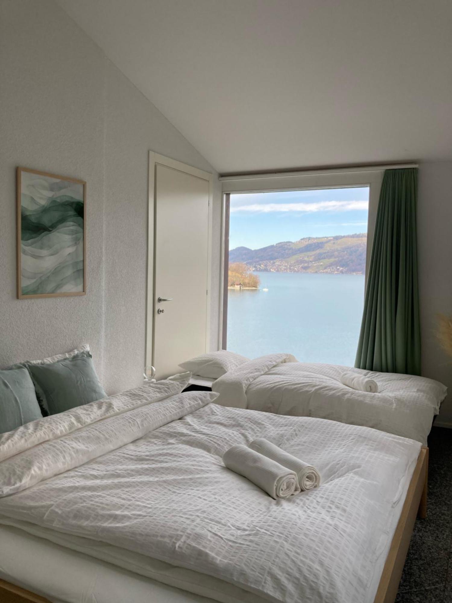 Wohnung Mit Grossartiger Seesicht Und Balkon Spiez Exterior foto