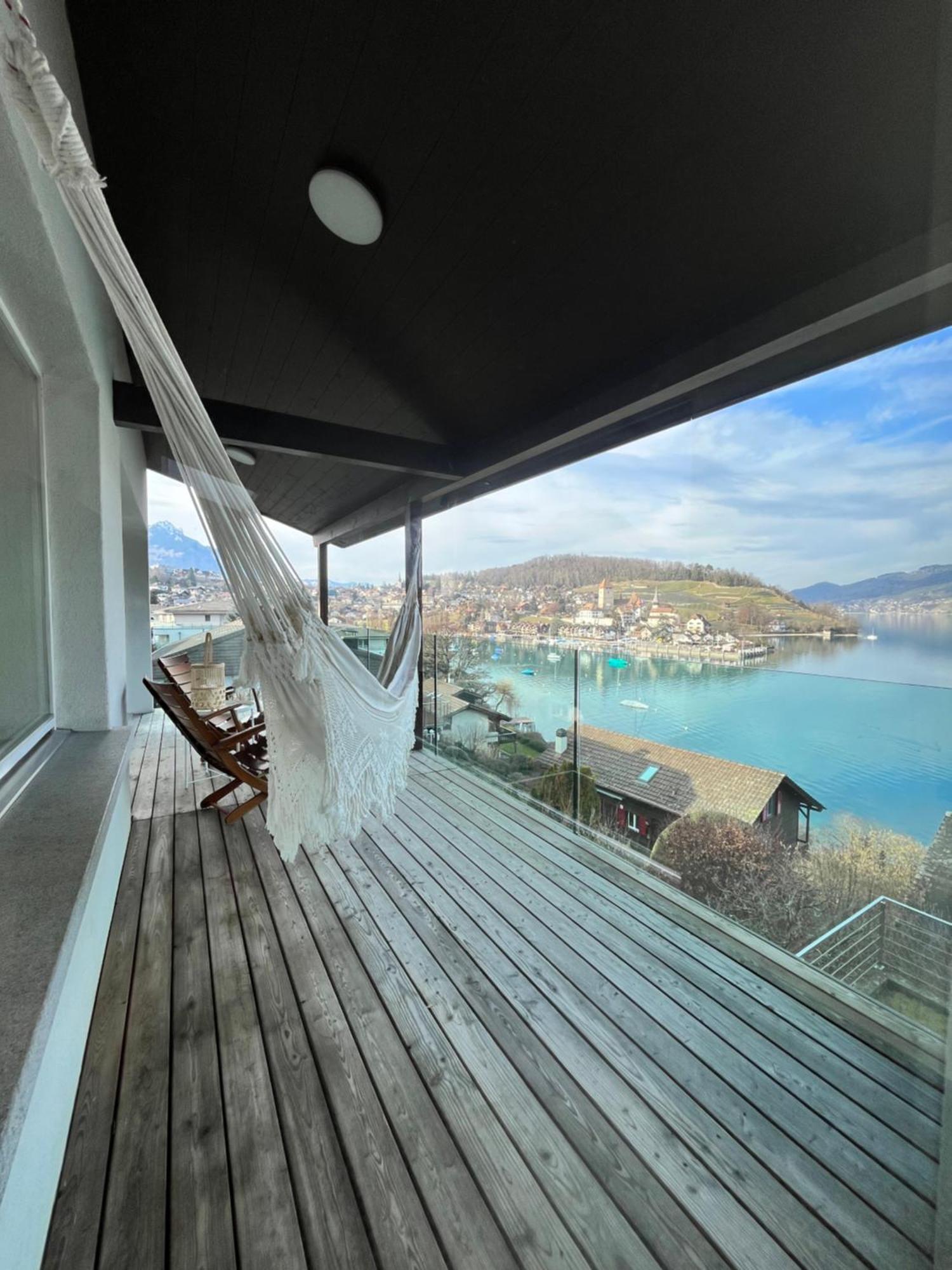 Wohnung Mit Grossartiger Seesicht Und Balkon Spiez Exterior foto